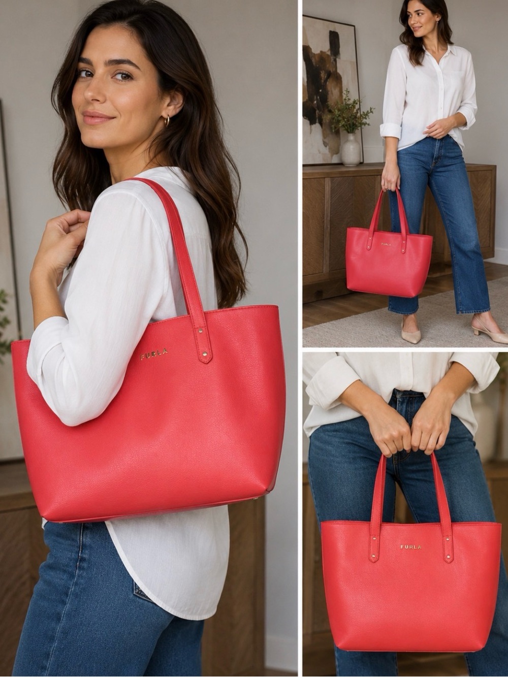 Furla Saffiano Leather Burnt Orange Leather Tote with Double Handles. Gorgeous!